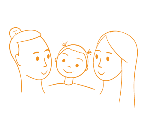Illustration einer Familie mit einem kleinen Mädchen, Familientherapie