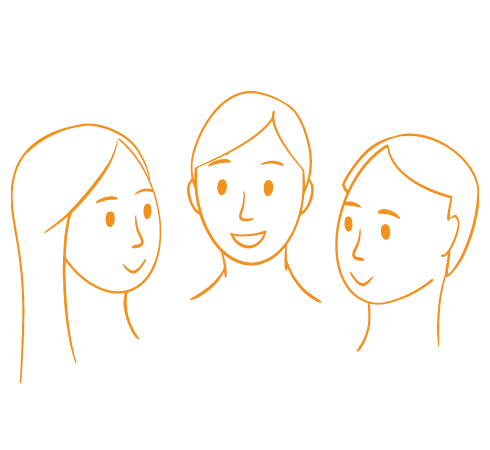 Illustration von drei Personen, die miteinander im Gespräch sind, Gruppentherapie