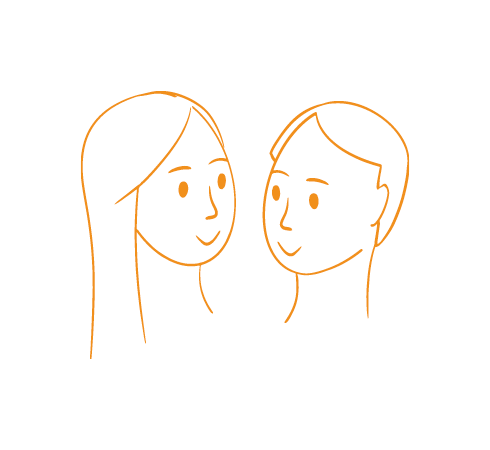 Illustration einer Frau und eines anderen Mannes, beide lächeln sich an