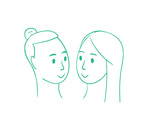 Illustration von einem Mann und eine Frau, die sich anlächeln, Paartherapie
